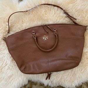 Tory Burch Ivy Brown Pebble Leather Slouch Satchel